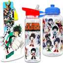 My Hero Academia Water Bottles for Adults - Bundle with 18 Oz Water Container with Straw and Sports Pull-Top Bottle Plus More | Anime Merchandise