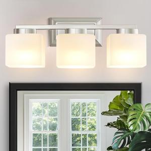EJIAXIN 3-Light Bathroom Light Fixtures - Brushed Nickel Bathroom Vanity Lights with Glass Shade Modern Bathroom Lighting Fixtures Over Mirror - Wall Sconce Lamps for Bedroom,Living Room,Hallway