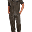 Ekouaer Men Satin Silk Pajamas Set 2 Piece Button Down Sleepwear Long Pants Loungewear with Pockets L