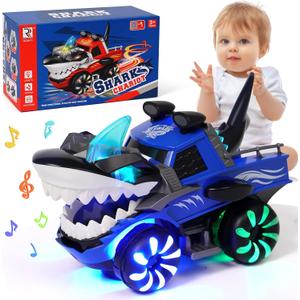 KidsMind Shark Monster Truck Toy for Baby Boy,Shark Car Lights Up Toy with Chomper Shakes Sounds Blue Shark Truck Toys for Toddlers 1 2 3 4 5 7 Years Old Babies Boys Kids Birthday Party Favors
