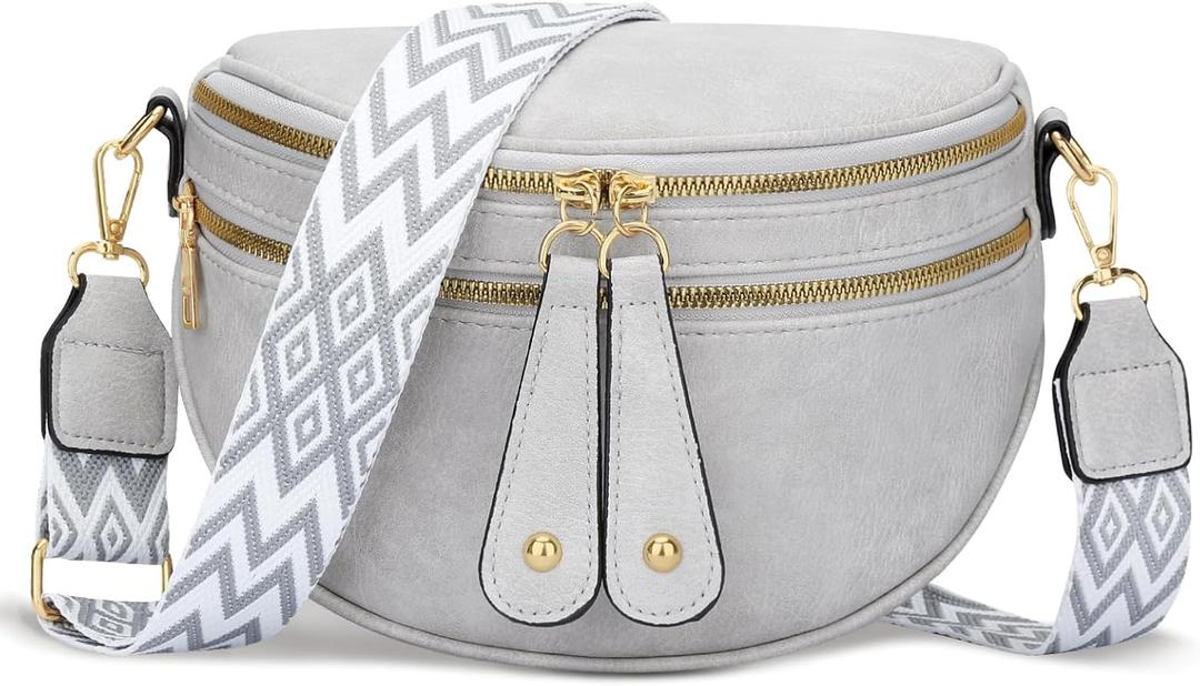 KKXIU Crossbody Sling Bag for Women Trendy Fanny Pack Vegan Leather Chest Bag (Light Grey)