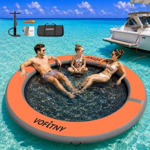 VOFiTNY Inflatable Water Hammock, Heavy Duty River Floats Lake Raft for Adults, Round Floating Ring Lounger Float Island Platform Pad Mat for Lake Pool Beach Ocean
