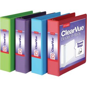 Cardinal 3 Ring Binders, Binders for School and Office, Durable 2 Inch Binder with Round Rings, Holds 475-Sheets, ClearVue Covers, Non-Stick, PVC-Free, Assorted Colors, 4 Pack (29311)