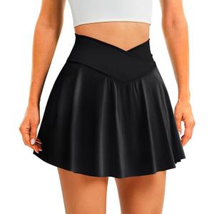 Womens Tennis Skirt with Pockets Shorts Crossover High Waisted Athletic Skorts Skirts for Golf Running Workout, (Size XL)
