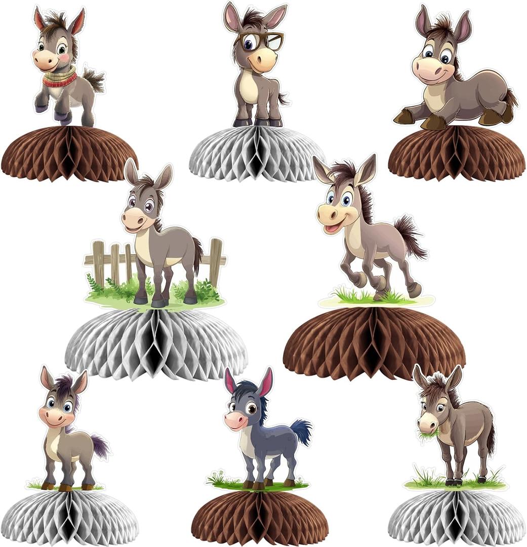 Donkey Party Decorations - 8PCS Donkey Party Honeycomb Centerpieces, Donkey Baby Shower Birthday Party Decorations, Barnyard Farm Zoo Animal Party Table Decorations