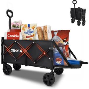 Compact Foldable Tailgate Wagon Cart with Wheels, 12 lb Lightweight Small Folding Utility Wagon for Garden, Grocery, Beach, Camping - Portable Cart