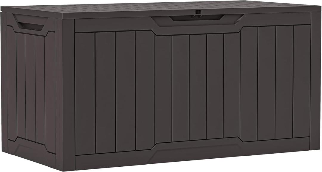 YITAHOME 100 Gallon Outdoor Storage Box, Large Water Resistant Resin Deck Box, Indoor Outdoor Lockable Storage Container for Patio, Garden, Cushions, Tools, Equipment (Dark Brown)