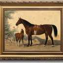 KBKBART Gold Framed Vintage Wall Art, Vintage Horse Painting Farmhouse Decor, Rustic Antique Western Art Prints Wall Hanging Decor for Living Room, Bathroom, Office, Bedroom (9"x12")