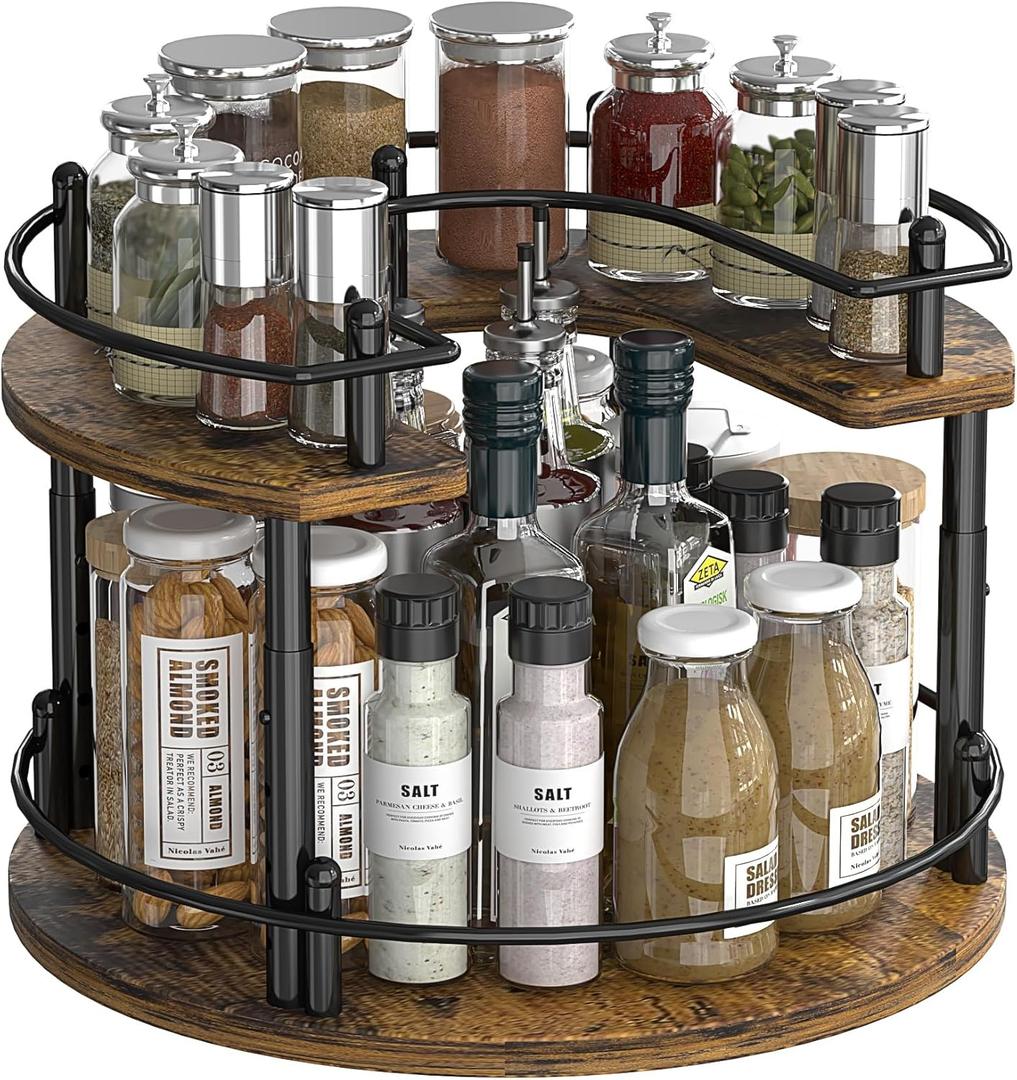 Lazy Susan Spice Rack Organizer - Rotating Turntable Height Adjustable for Kitchen Countertop Cabinet Pantry Seasoning Storage (2 Tier Round)