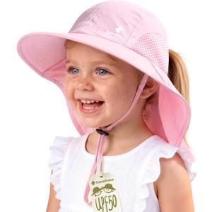 Camptrace Toddler Kids Sun Hats with Neck Flap UPF 50+ UV Protection Wide Rigid Brim Boys Girls Beach Swim Sunhat (Pink, M)