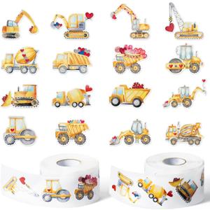 Valentines Self-Adhesive Stickers Rolls - 1000pcs(2 Rolls)16 Designs Valentines Day Watercolor Construction Trucks Sticker Kids Laptop Scrapbook Giftwrap Birthday Exchange Gift Wraping Decor