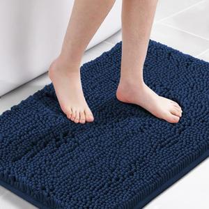 H.VERSAILTEX Navy Bath Mat, Bathroom Rug 36 x 24 Non Slip Bath Mats for Bathroom Floor, Luxury Chenille Ultra Soft Bath Rugs Shaggy Rugs Washable