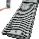 Sleeping Pad for Camping - Ultralight Camping Mattress with Pillow, Built-in Foot Pump, Compact Inflatable Portable Mat for Backpacking, Hiking, Car Traveling, Beach, Tent (Grey)
