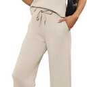 SAMPEEL Two Piece Sets for Women Summer Outfits Lounge Sets Mock Neck Tops Wide Leg Crop Pants Vacation Travel Outfits (Small, Beige)