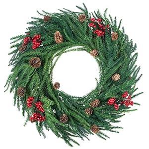 20 Inch Christmas Wreaths for Front Door, Christmas Wreath with Pine Cone Red Berry for Front Door Indoor Outdoor Farmhouse Festival Home Décor
