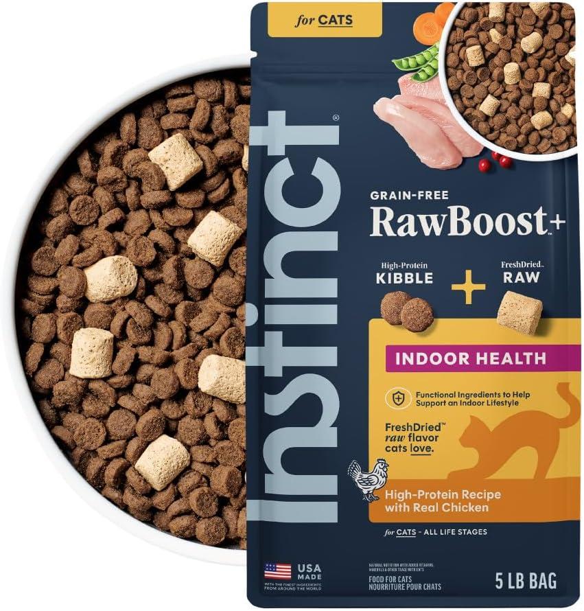 Instinct RawBoost Indoor Health, Dry Cat Food + Freeze Dried, 5 lb. Bag | High-protein kibble with FreshDried raw bites, highly digestible chicken, prebiotics and fewer calories for indoor cats (EXP 09/16/26)