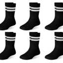 Haloumoning Boys Striped Crew Socks 6 Pairs Kids Cushioned Uniform Casual Athletic Soft Cotton Socks 4-15 Years