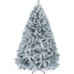 Yaheetech 6ft Premium Snow Flocked Artificial Christmas Tree Hinged Pine Full Holiday Xmas Tree for Home Office Party Decoration with 820 Branch Snow Tips and Metal Stand