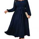 SCOMCHIC Women Plus Size Maxi Dress Long Sleeve Square Neck Wedding Guest Cocktail Belted Elegant Flowy A Line Long Dresses, Size L