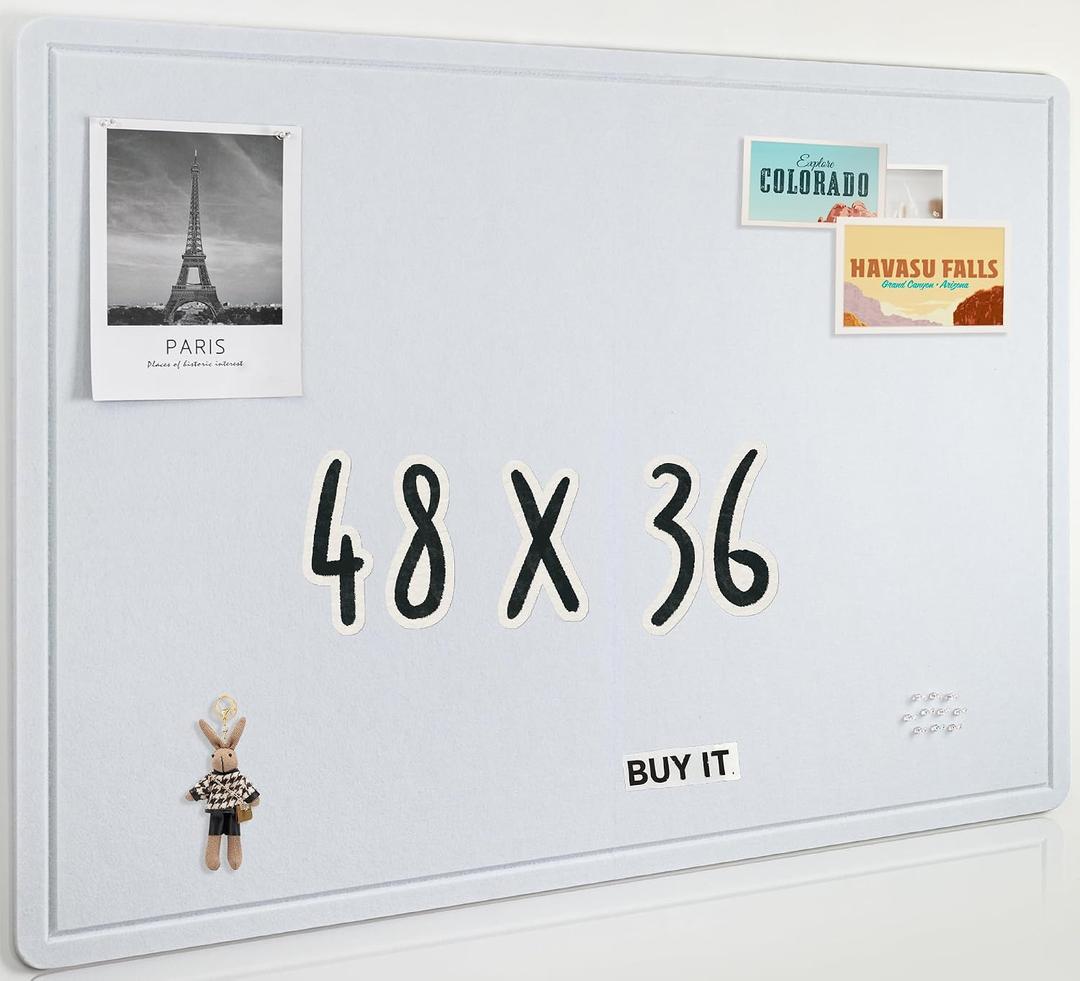 AKTOP White Cork Bulletin Board 48" x 36", Large Foldable Felt Notice Pin Board for Wall, 4' x 3' Decorative Corkboard Photo Board with Self-Adhesive Tape for Office, School & Home, 25 Pushpins