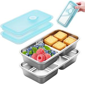 Stainless Steel Snack Containers Reusable with Lid, Grab and Go 2 Compartment Snack Food Storage Containers for School Travel and Outdoor Camping Dishwasher Safe (2)