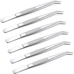 Honoson 5 Pcs Stainless Steel Tweezers for Crafting with Curved Serrated Tip Multipurpose Forceps Sewing Machine Tweezers Bulk (Silver)