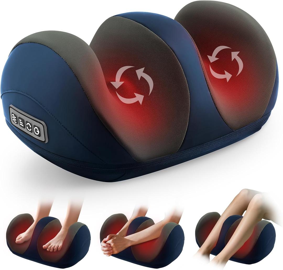 Foot Massager with Heat, Shiatsu Foot and Calf Electric Kneading Massager Machine with Roller for Relaxation, Plantar Fasciitis, Pain Relief, Gifts for Women & Men(Blue)