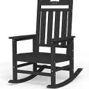 Oversized Outdoor Rocking Chair, High Back Porch Rocker Chair, HDPE All Weather Resistant Rocking Chairs for Patio, 380lbs Weight Capacity, Black