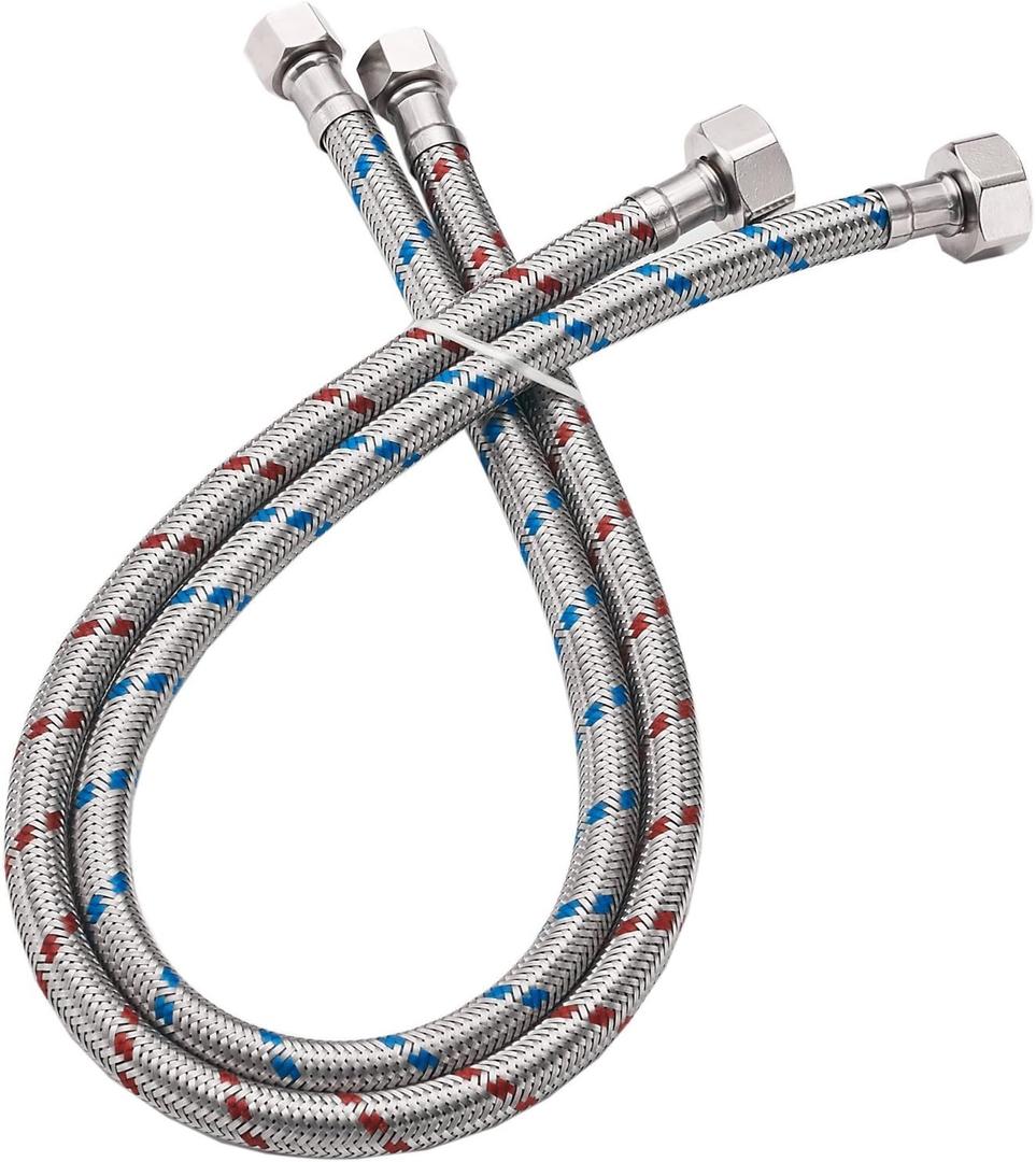 Faucet Supply Lines 24" Stainless Steel Braided Water Supply Line - 3/8" Female Compression Thread x 1/2" I.P. Female Straight Thread Faucet Hose Connector x 2 Pcs (1 Pair)