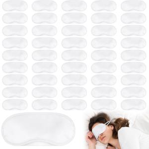 Aneco 50 Pieces Blindfold Sleep Mask Bulk Eye Mask Shade Cover with Nose Pad and Adjustable Strap for Travel Sleep Game Party Supplies, White