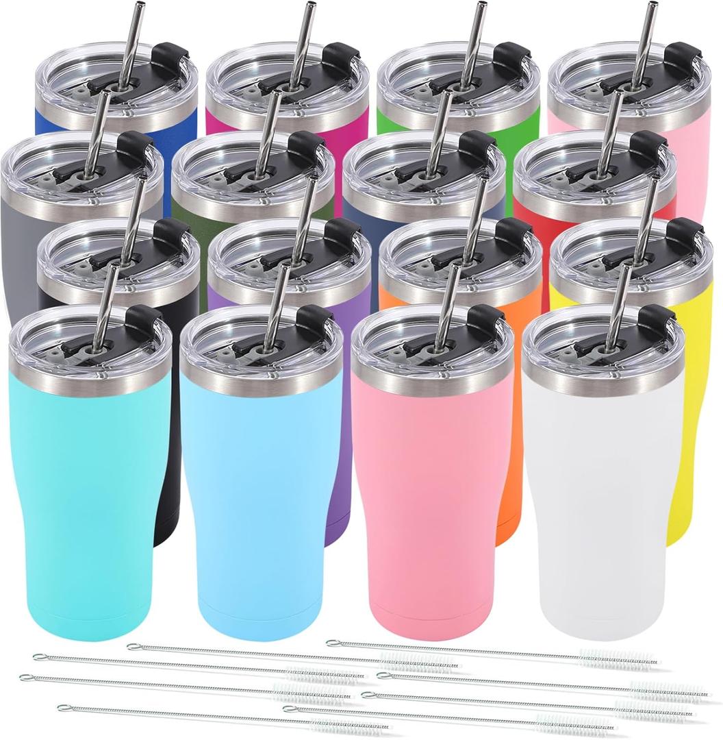 Dongni 20oz Tumbler with Lid Stainless Steel Tumblers Bulk, Double Wall Vacuum Insulated Coffee Travel Mug Powder Coated TumblerMix 16 pack