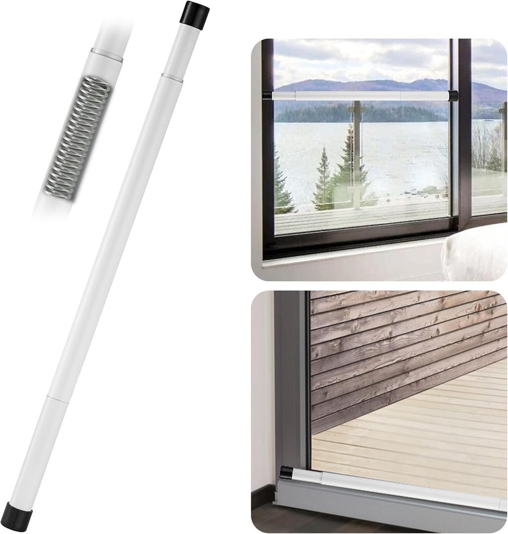 Sliding Door Security Bar, 17-46 Inches Adjustable Patio Door Security Bar, White Sliding Door Lock Bar with Rubber Tips, 1 Inch Diameter Window Security Bar for Home
