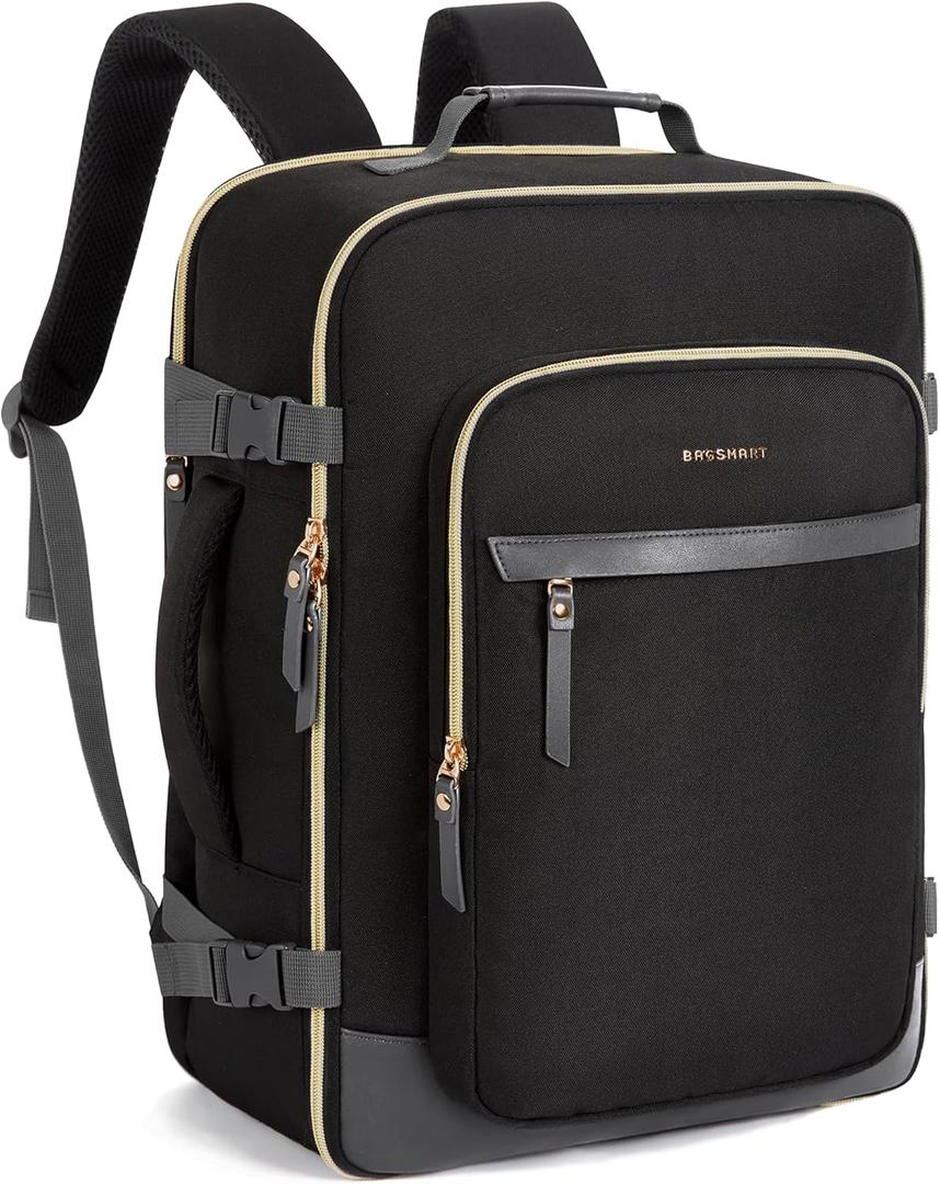 BAGSMART Travel Backpack for Women, Large 40L Carry-On Backpack Fits 17.3 Inch Laptop, TSA Approved Water-Resistant Weekender Gym Backpack, Black