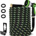 Garden Hose 100 FT, Non-Expanding Water Hose with 10 Pattern Spray Nozzle, Lightweight Flexible Kink-Resistant Garden Hose, Durable Outdoor Hose for Yard, Lawn, Patio, Garden, Car Washing, Black Green