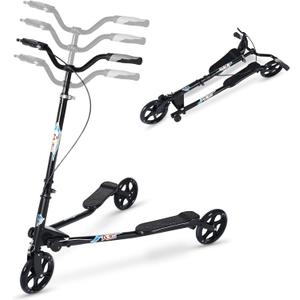 AODI 3 Wheel Foldable Scooter Swing Scooter Tri Slider Kick Wiggle Scooters Push Drifting with Adjustable Handle for Boys/Girl/Adult Age 8 Years Old and Up (Black)