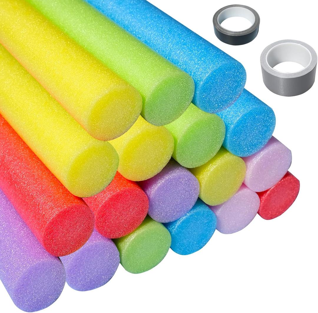 18 Pcs Pool Swim Noodles with Tapes 1.5 X 30 Inch Colorful Pool Jumbo Foam DIY Foam Noodle Toy Swords Kids Bulk Party Favors Supplies