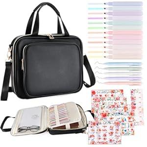 WIRIBEY Bible Cover Case for Women, Large Bible Bag with Shoulder Strap, Bible Study Supplies Bible Journaling Kit with Bible Highlighters, Mothers Day Christian Gifts for Women, Black