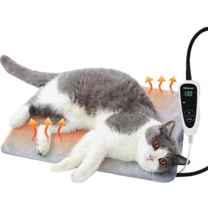pettycare Pet Heating Pad for Dog Cat, Electric Heating with Steel-Wrapped Cord, 25-Level Timer & 11-Level Temperature Indoor Warming Pads Easy Clean for Puppy Cat Dog S 17.4x14inch (Grey)