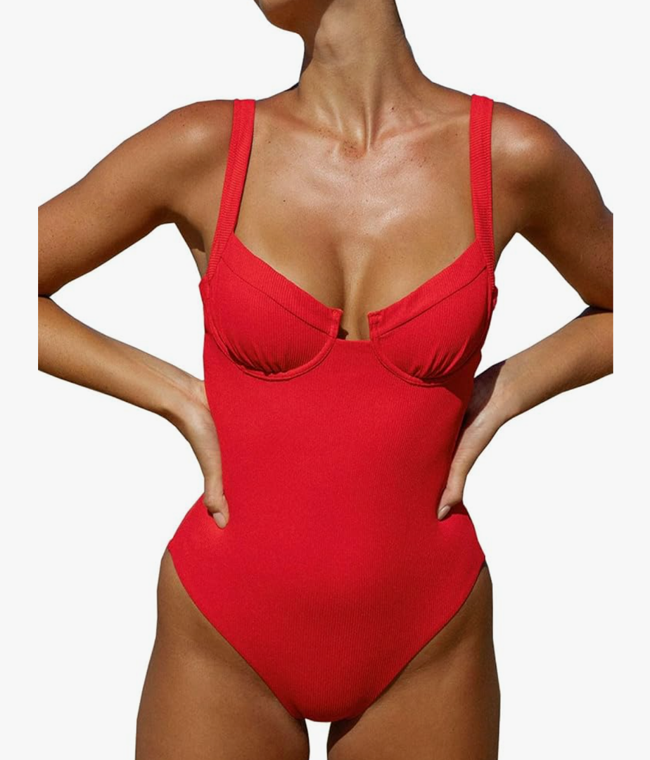 Women's Contrast Trim Knotted Slimming One-Piece Swimsuit Vintage Bathing Suits M