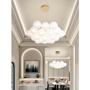 Modern Bubble Chandelier Lighting 19-Light Mid-Century White Glass Globe Chandeliers Cluster Pendant Light Gold Finish Hanging Lamp for Bedroom Living Room