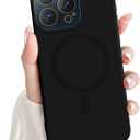 for iPhone 15 Pro Max Magnetic Case, Cute Soft Liquid Silicone Case for Women Girls Men Anti-Scratch Anti-Drop Bumper Shockproof Full Camera Lens Protection Cover for iPhone 15 Pro Max-Black