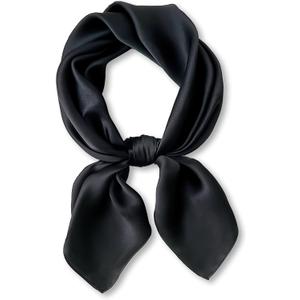 Ciormis 100% Mulberry Silk Scarf-Women's 21''/27''Square Silk Hair Head Scarf Neckerchief with Gift Packaged (27''x 27''-style 39-black)