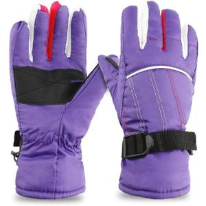 Kids Snow Gloves for Skiing Kids Mitten Winter Waterproof Girls and Boys Snow Gloves for Winter Cold Weather (5-8 years old, Purple)