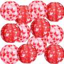 Bencailor 12 Pcs Valentine's Day Paper Lanterns Party Decorations Heart Hanging Round Lanterns 12 Inch Hanging Paper Decorations for Valentines Party Wedding Anniversary Supplies(Heart)