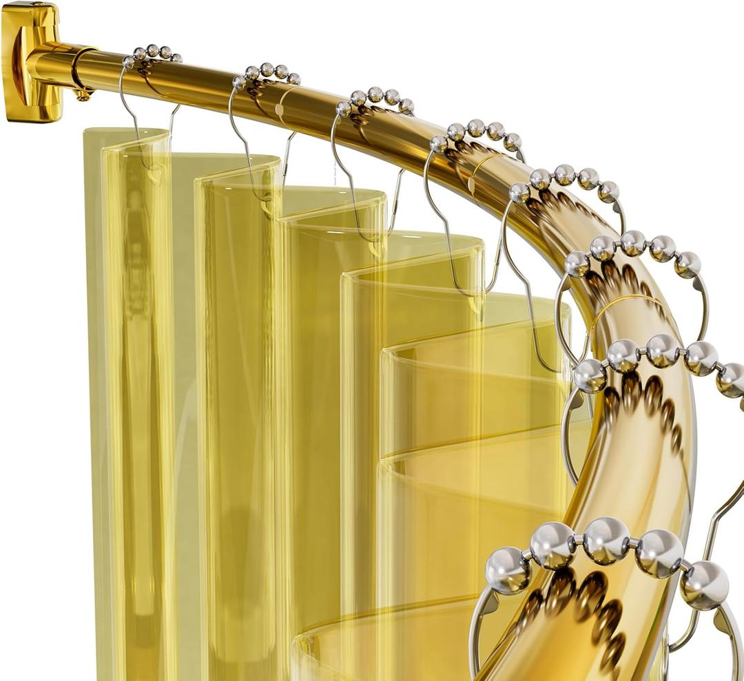 AmazerBath 20-84 Inches Arched Curved Shower Curtain Rod, Heavy Duty Shower Rod Rust Proof Bathroom Curtain Rod, Adjustable Telescoping Design Easy Segmented Installation, Need to Drill, Gold