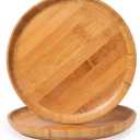Bamboo Wooden Dinner Plates Set of 2, 10 inch Decorative Serving Tray for Coffee Table and Home Decor, Round Serving Platters and Trays for Pasta/Fruit/Charcuterie, Reusable Charger Plates