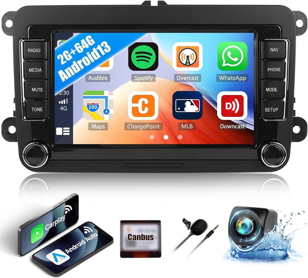 2G+64G Car Stereo Radio for Volkswagen VW Jetta Tiguan Beetle Passat Golf Polo Android 13 Radio with Wireless CarPlay Android Auto 7" Touch Screen Bluetooth Car Radio with GPS WiFi FM Backup Camera