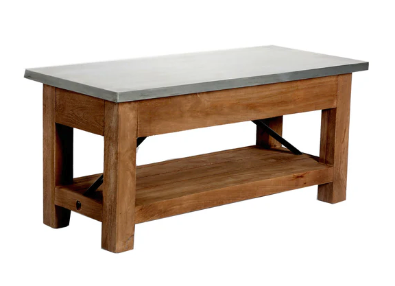 Rustic Rectangular Coffee Table w/1 Shelf in Distressed White Antique Finish - Select Hardwoods (Pine/Acacia) for Living Room Decor -Farmhouse Wood w/Dental Work Legs - Assembly Req