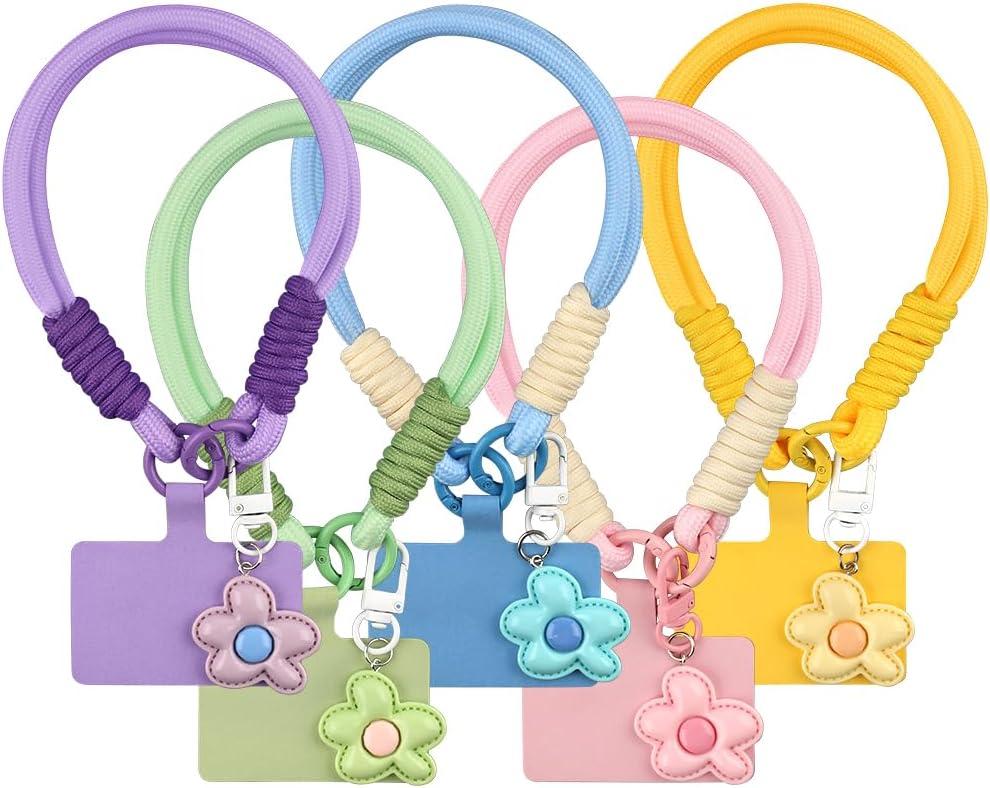 5 Pcs Pendant Flower Cute Keychain Wristlet Cell Phone Lanyard Colorful Resin Flowers Car Key Chain Women Phone Strap Aesthetic Keychain Lanyard Braided Phone Wrist Strap Phone Keychain Accessories