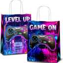 JOYGATHER 24 Pcs Gamer Party Favors Bags with Handles, Video Game Goodie Bags, Gift Bags, Candy Bags with 2 Different Types, Gaming Kraft Paper Bags for Birthday Party Supplies Baby Shower Decorations